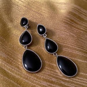 Black and silver tone drop errings